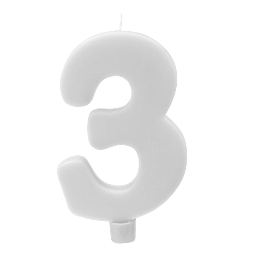Visiodirect - Lot de 10 Bougies géantes chiffre ""3"" blanc sur pique - 13,5 x 8 cm - Objets déco