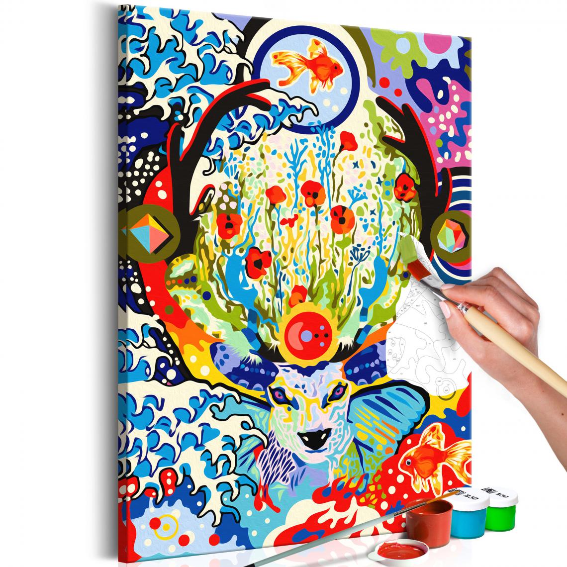 Decoshop26 - Tableau à peindre soi-même peinture par numéros motif Cerf et fleurs 40x60 cm TPN110058 - Tableaux, peintures