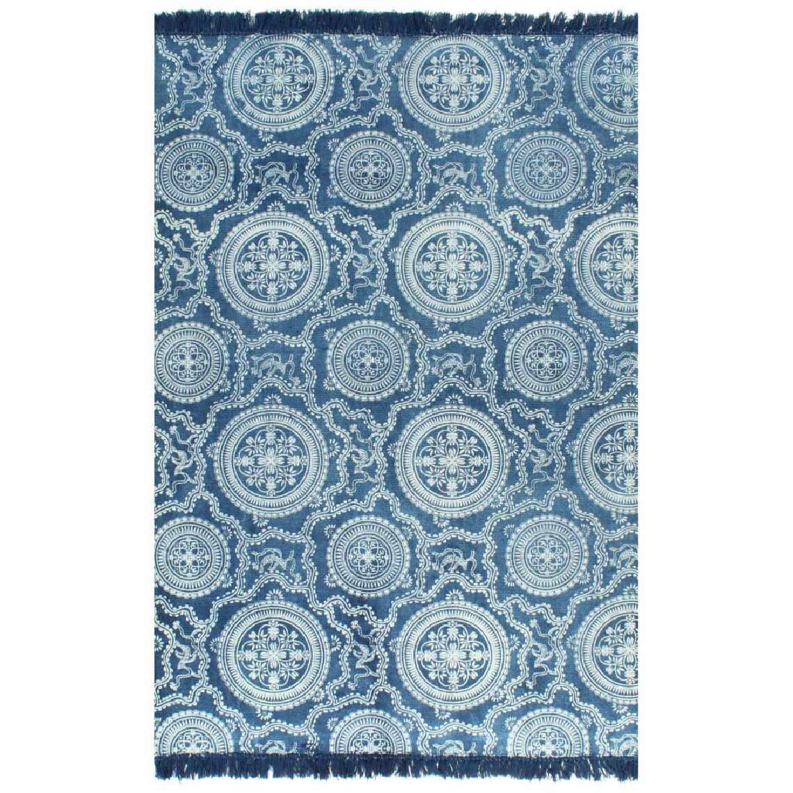 Decoshop26 - Tapis Kilim Coton 120 x 180 cm avec motif Bleu DEC023971 - Tapis