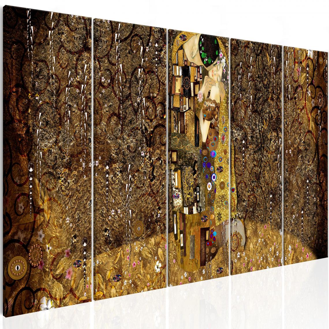 Decoshop26 - Tableau sur toile en 5 panneaux décoration murale image imprimée cadre en bois à suspendre Bisou passionné 200x80 cm 11_0000665 - Tableaux, peintures