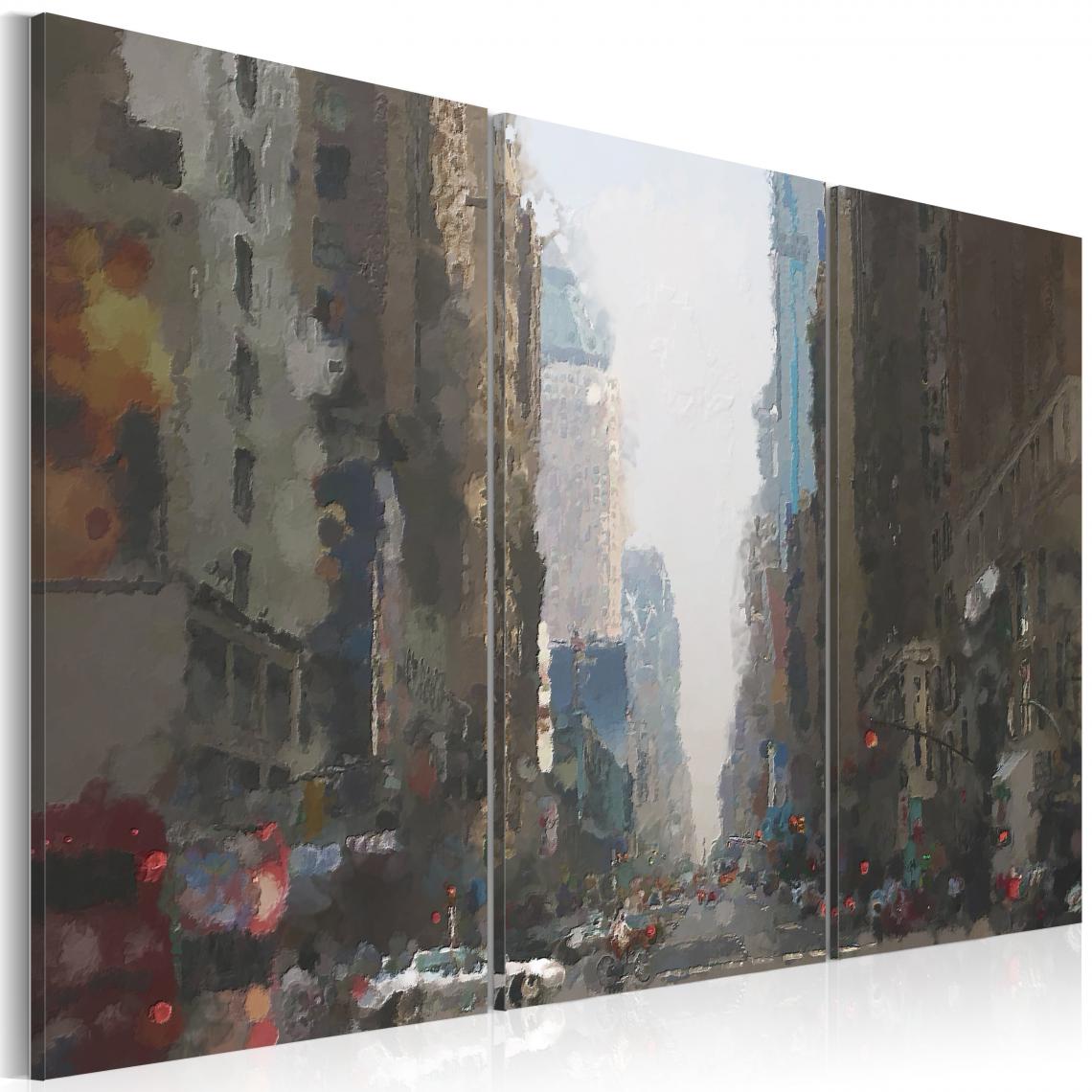 Decoshop26 - Tableau sur toile en 3 panneaux décoration murale image imprimée cadre en bois à suspendre Ville pluvieuse derrière la vitre 120x80 cm 11_0009602 - Tableaux, peintures
