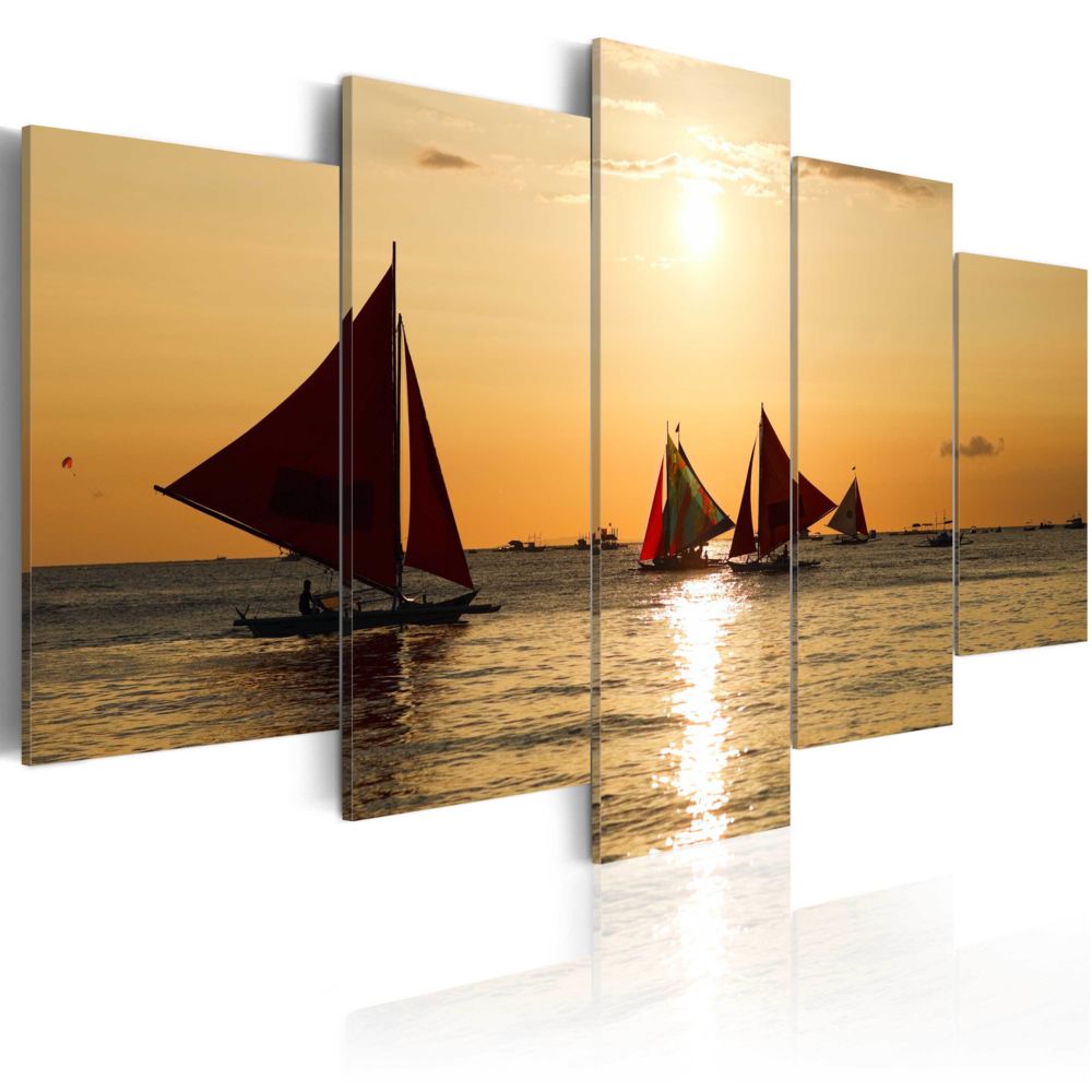 Bimago - Tableau - Bateaux à voiles au coucher du soleil - Décoration, image, art | Paysages | Paysage marin | - Tableaux, peintures