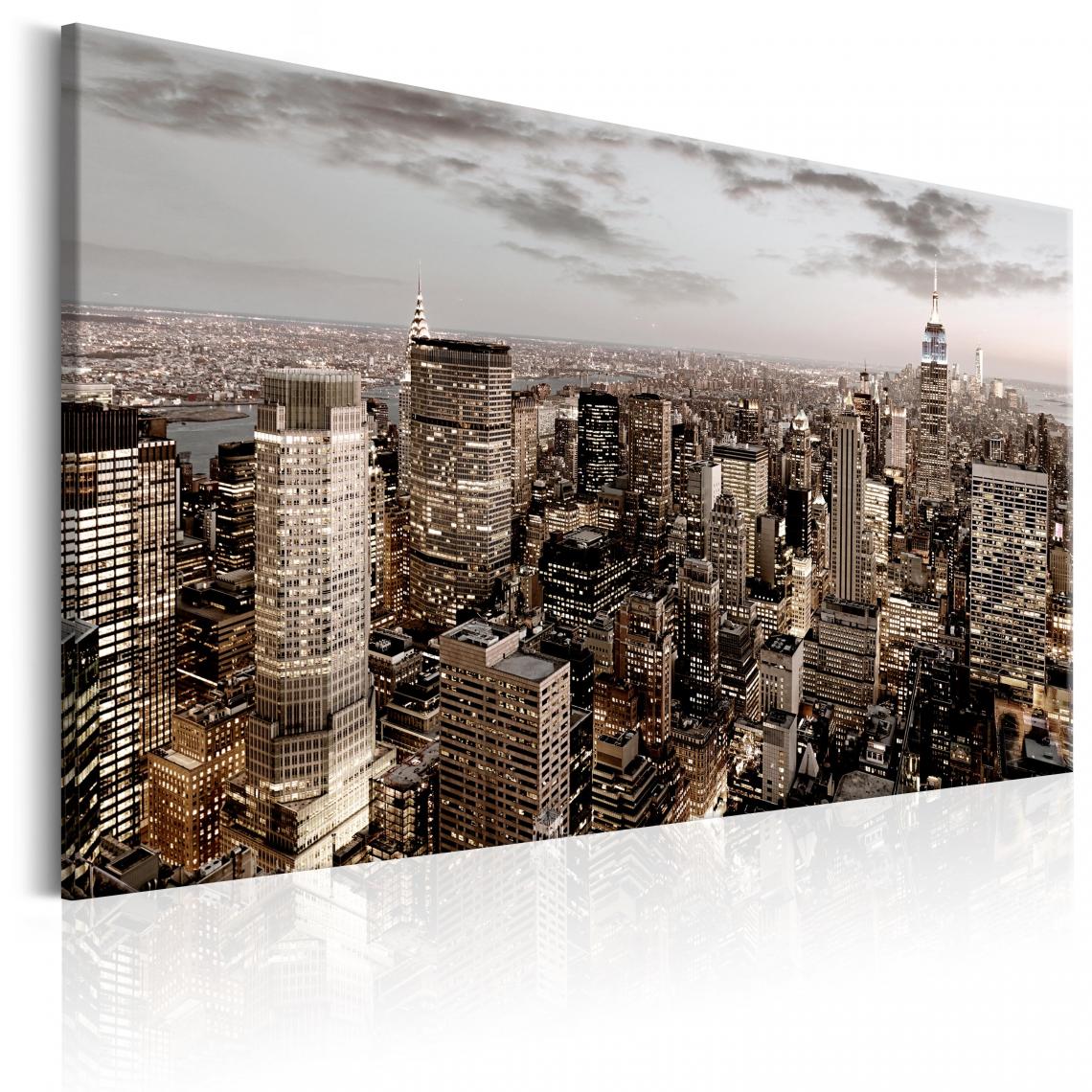 Decoshop26 - Tableau sur toile décoration murale image imprimée cadre en bois à suspendre New York à l'aube 120x80 cm 11_0008021 - Tableaux, peintures