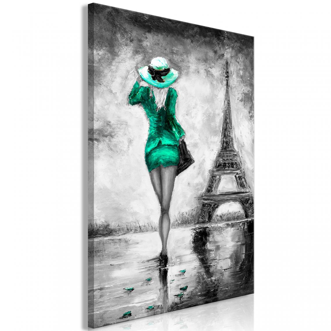 Decoshop26 - Tableau sur toile décoration murale image imprimée cadre en bois à suspendre Parisienne (1 Partie) Vert Vertical 80x120 cm 11_0007489 - Tableaux, peintures
