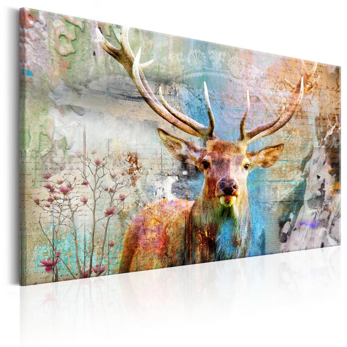 Decoshop26 - Tableau sur toile décoration murale image imprimée cadre en bois à suspendre Cerf dans les bois 120x80 cm 11_0002848 - Tableaux, peintures