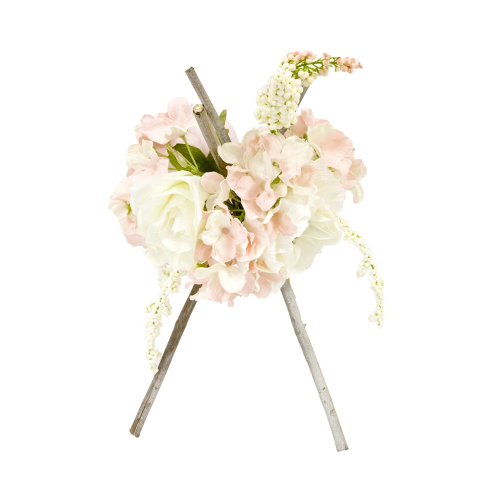 Visiodirect - Centre de table fleuri trepied en bois coloris Rose - 35 x 18 cm - Objets déco
