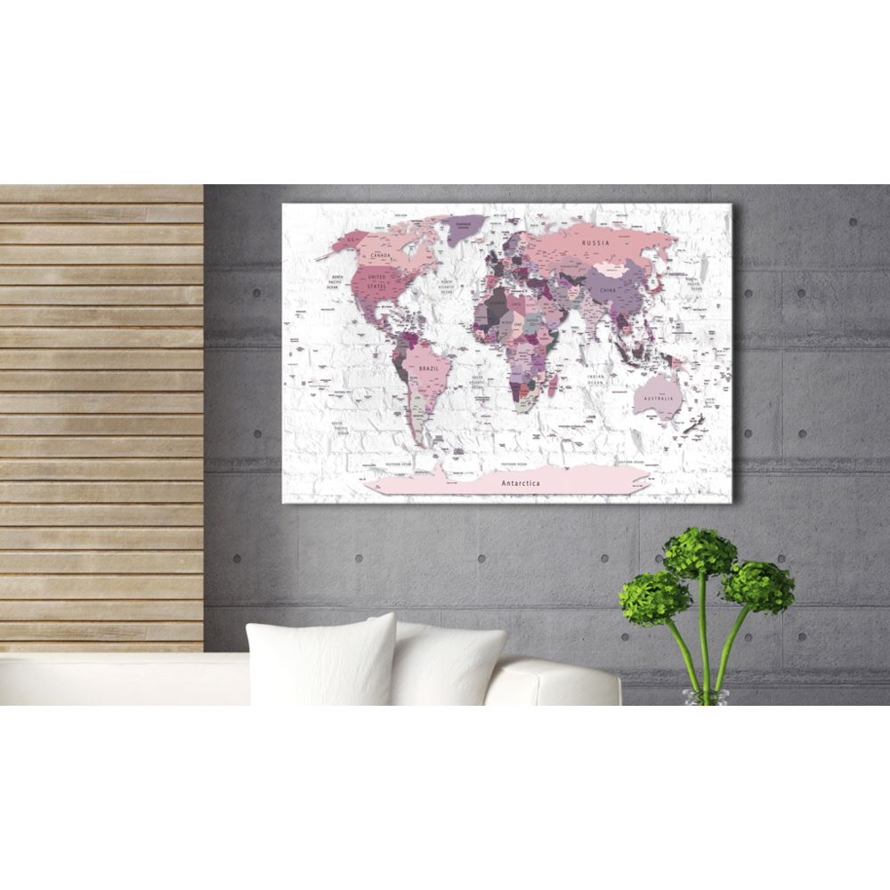 marque generique - 60x40 Tableau en liège Esthetique Pink Frontiers [Cork Map] - Tableaux, peintures