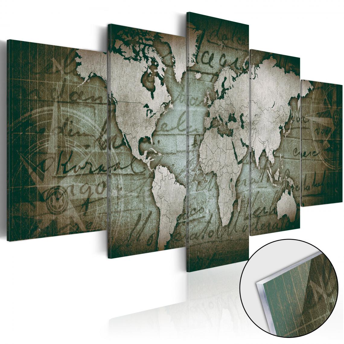 Decoshop26 - Tableaux en verre acrylique décoration murale motif carte monde bronze III 100x50 cm TVA110174 - Tableaux, peintures
