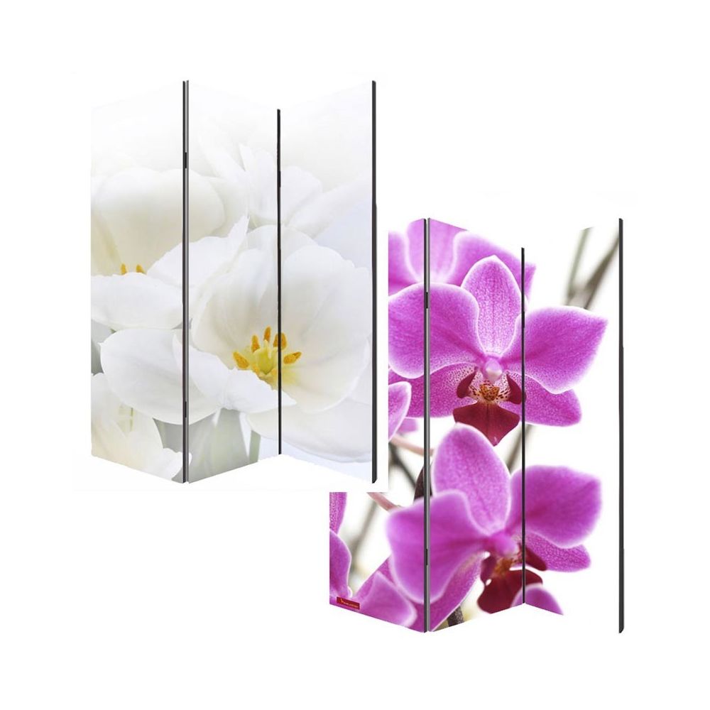 Decoshop26 - Paravent 3 panneaux pans séparateur de pièce 180x120cm motif orchidée PAR04001 - Paravents