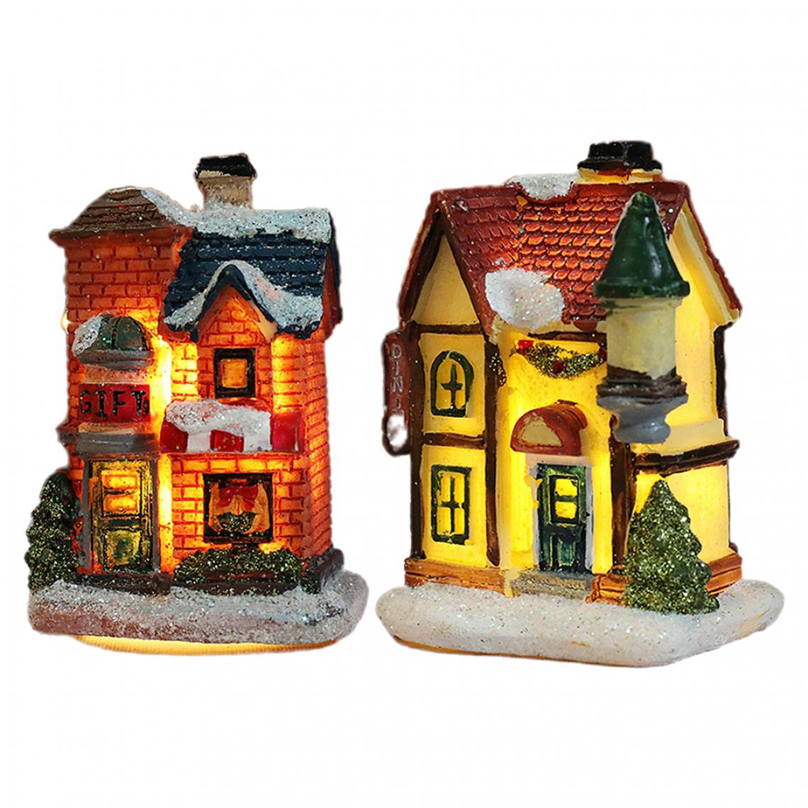 marque generique - 2Pcs Light Up Décoration de Noël LED Miniature House Village - Décorations de Noël