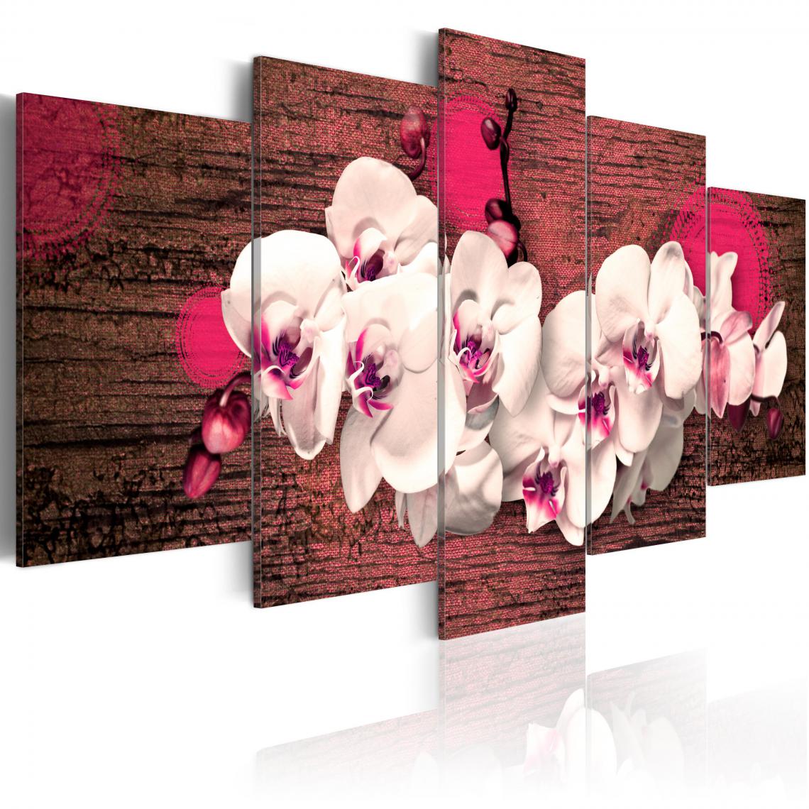 Decoshop26 - Tableau sur toile en 5 panneaux décoration murale image imprimée cadre en bois à suspendre Joie et orchidée 100x50 cm 11_0009481 - Tableaux, peintures