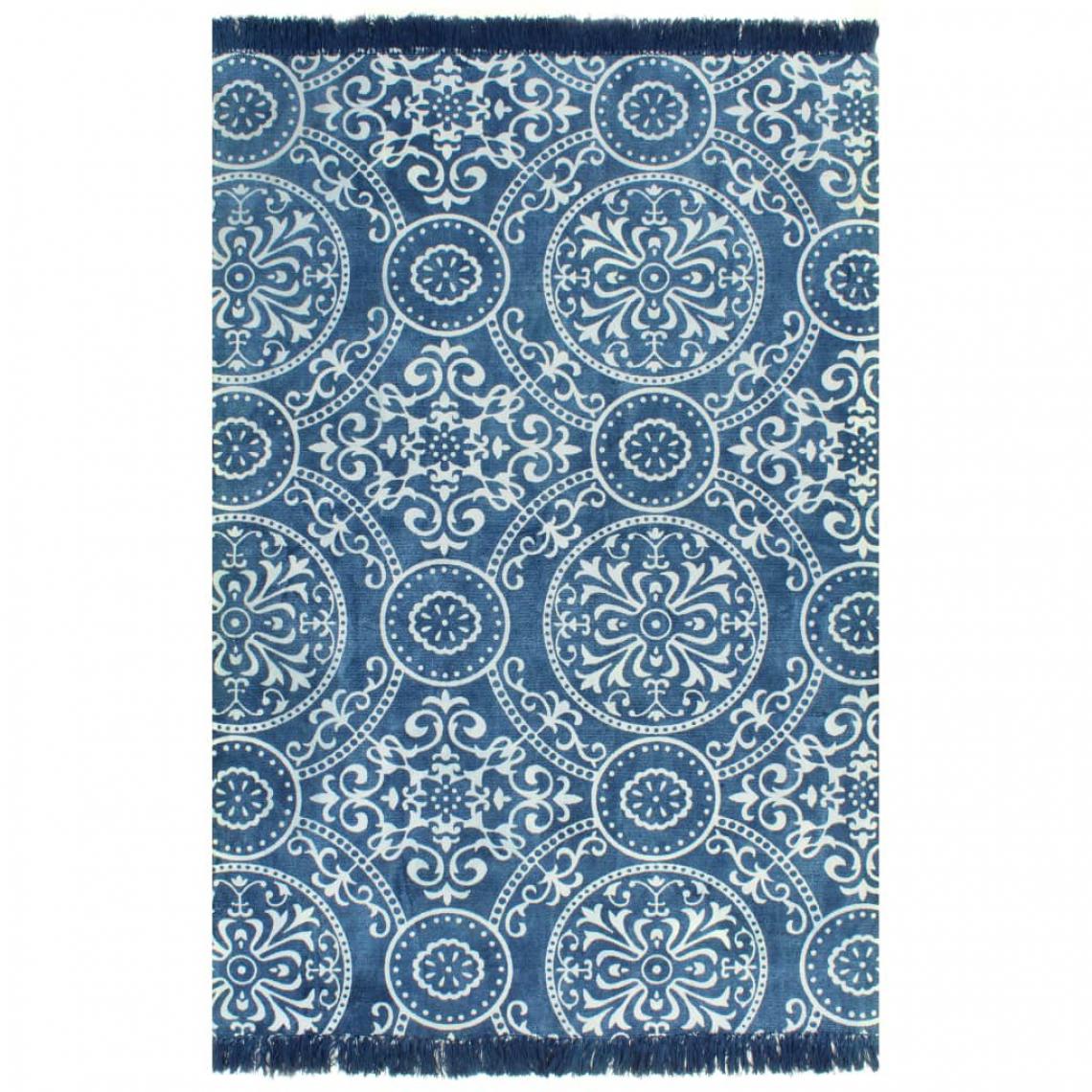 Decoshop26 - Tapis Kilim Coton 120 x 180 cm avec motif Bleu DEC023967 - Tapis