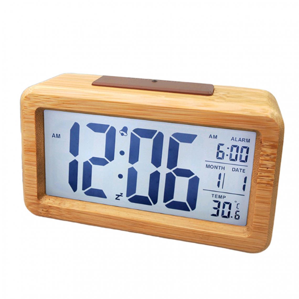 marque generique - Horloge électronique Intelligente En Bois Avec Affichage De La Température De La Date Et Horloge Marron - Réveil