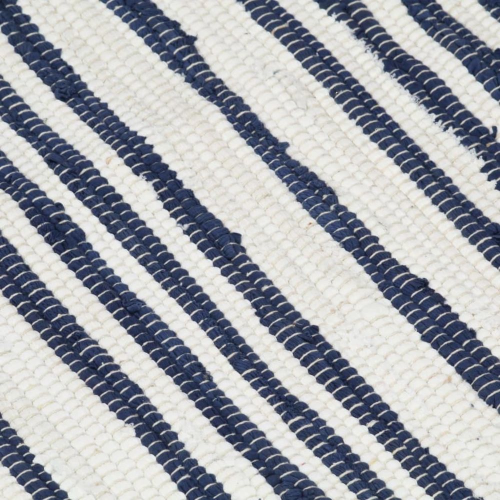 marque generique - Icaverne - Petits tapis famille Tapis chindi tissé à la main Coton 160x230 cm Bleu et blanc - Tapis