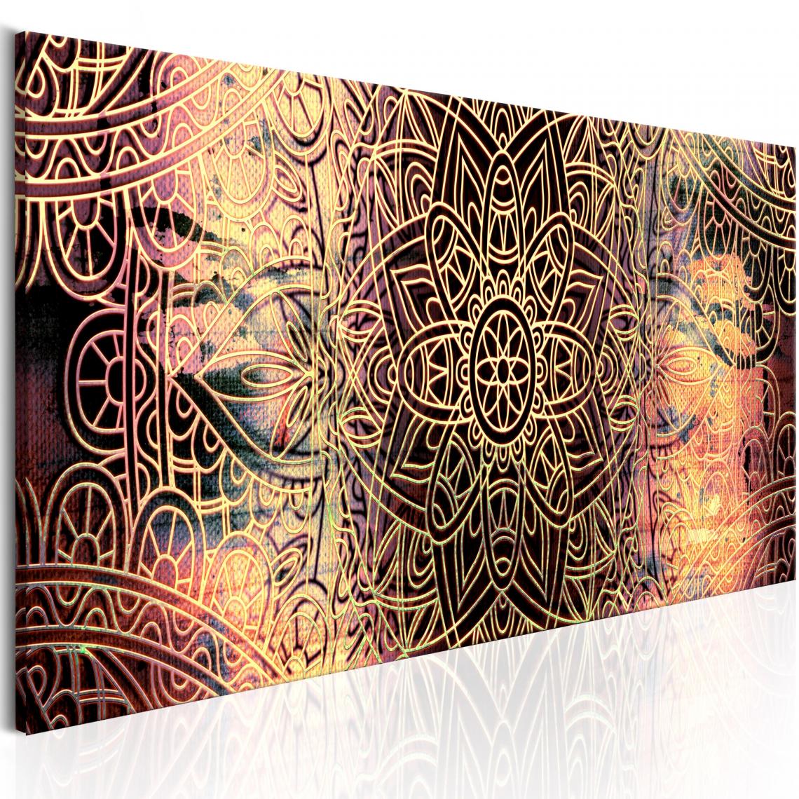 Decoshop26 - Tableau sur toile décoration murale image imprimée cadre en bois à suspendre Mandala : Poésie ensoleillée 150x50 cm 11_0009091 - Tableaux, peintures