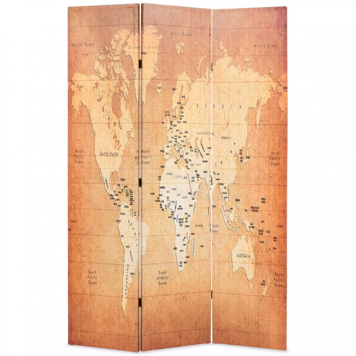 Chunhelife - Cloison de séparation pliable 120 x 170 cm Carte du monde Jaune - Paravents