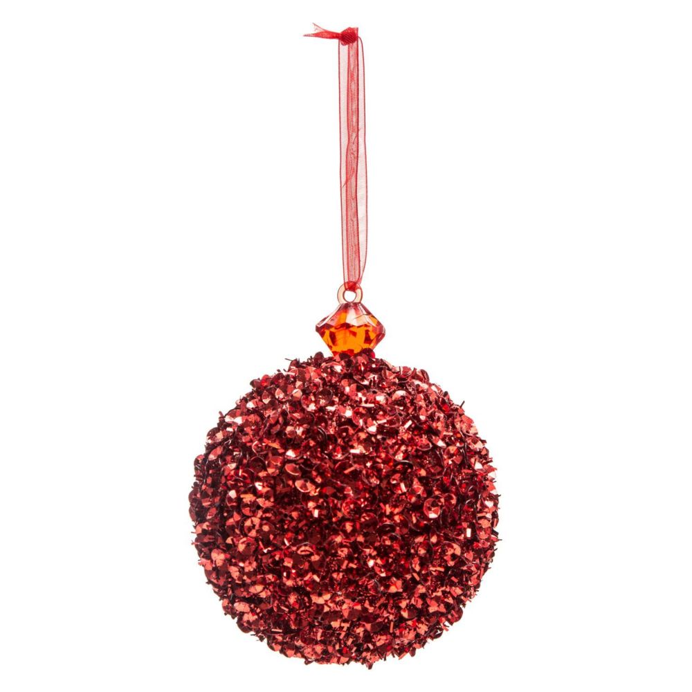 JJA - Boule de Noël pailletée Comptoir de Noël - Rouge - Décorations de Noël