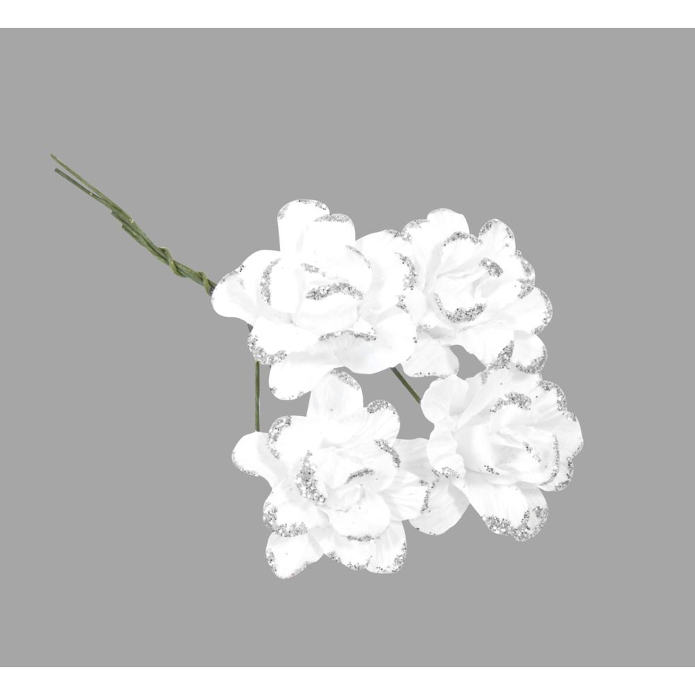 Visiodirect - 10 Lots 12 Fleurs en papier blanche contour paillete argenté - 9 x 2,5 cm - Objets déco