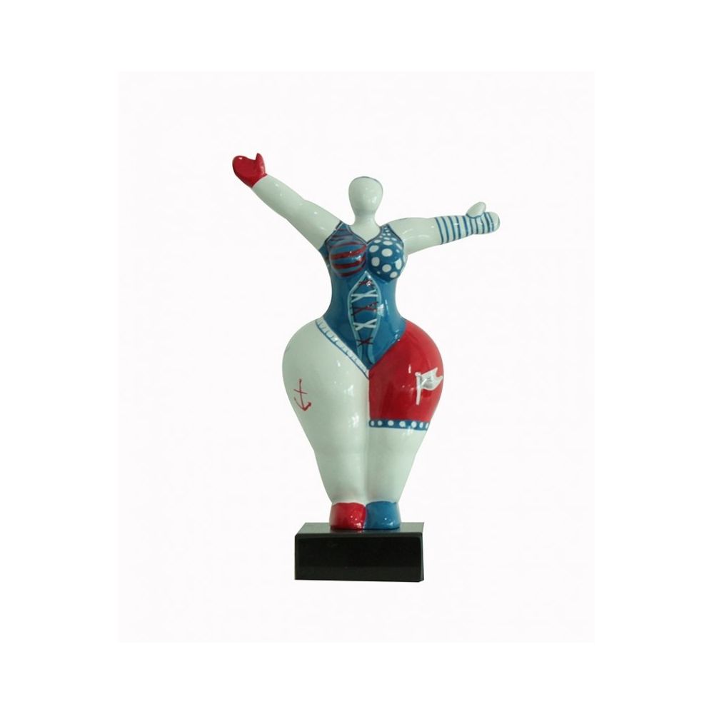 Meubletmoi - Sculpture Femme bleu et rouge 34 cm Bras levées - LADY SUN PIRATE - Statues