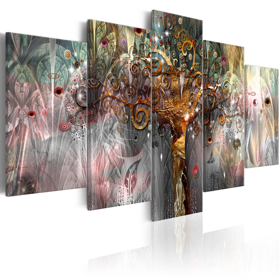 Decoshop26 - Tableau sur toile en 5 panneaux décoration murale image imprimée cadre en bois à suspendre Arbre d'or II 200x100 cm 11_0001346 - Tableaux, peintures
