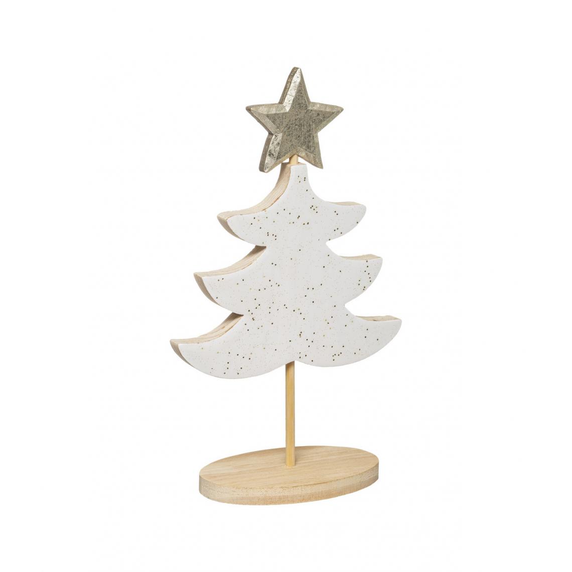 Feeric Lights And Christmas - Feeric Christmas - Sapin de table en bois finition vernis blanc avec étoile dorée H 27 cm - Sapin de Noël