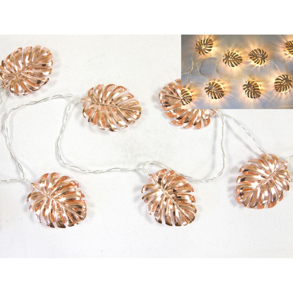 Visiodirect - Guirlande 10 lampes LED forme feuille Rose gold - 165 cm - Objets déco