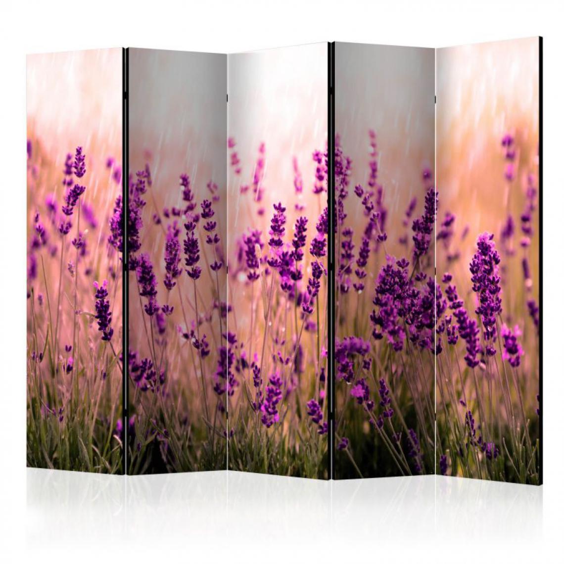 Artgeist - Paravent 5 volets - Lavender in the Rain II [Room Dividers] .Taille : 225x172 - Paravents