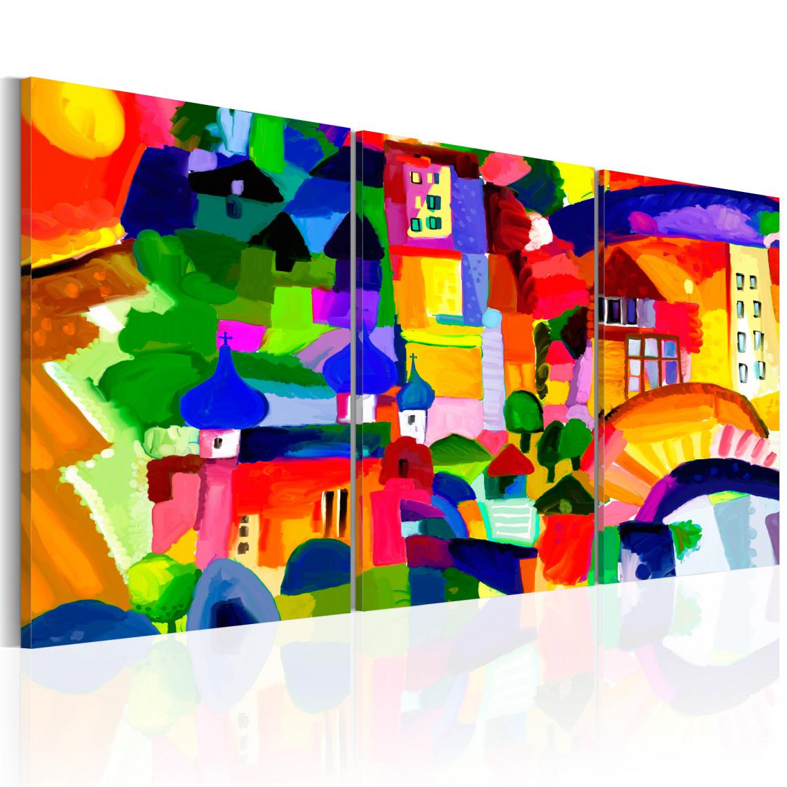 Decoshop26 - Tableau sur toile en 3 panneaux décoration murale image imprimée cadre en bois à suspendre Ville colorée 120x60 cm 11_0008377 - Tableaux, peintures