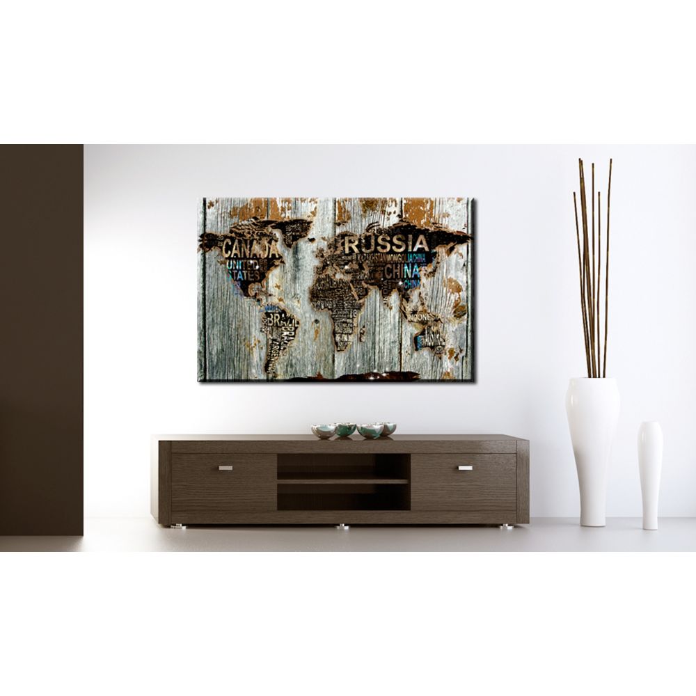 marque generique - 120x80 Tableau Cartes du monde Admirable Wooden Border - Tableaux, peintures