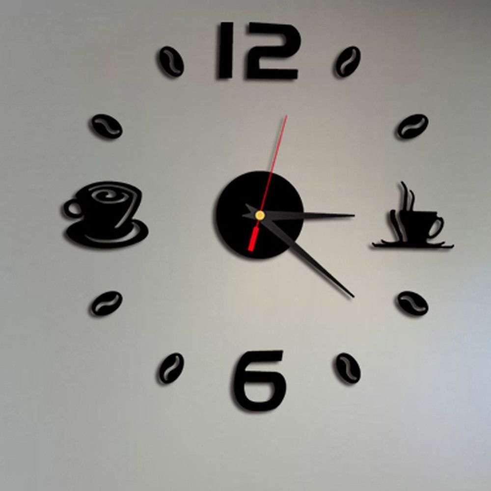 Wewoo - Horloge murale ISHOWTIENDA Mode Acrylique DIY Tasse À Café Auto-Adhésif Mur Intérieur Créatif Décoration Sourdine Stickers Muraux Noir - Horloges, pendules