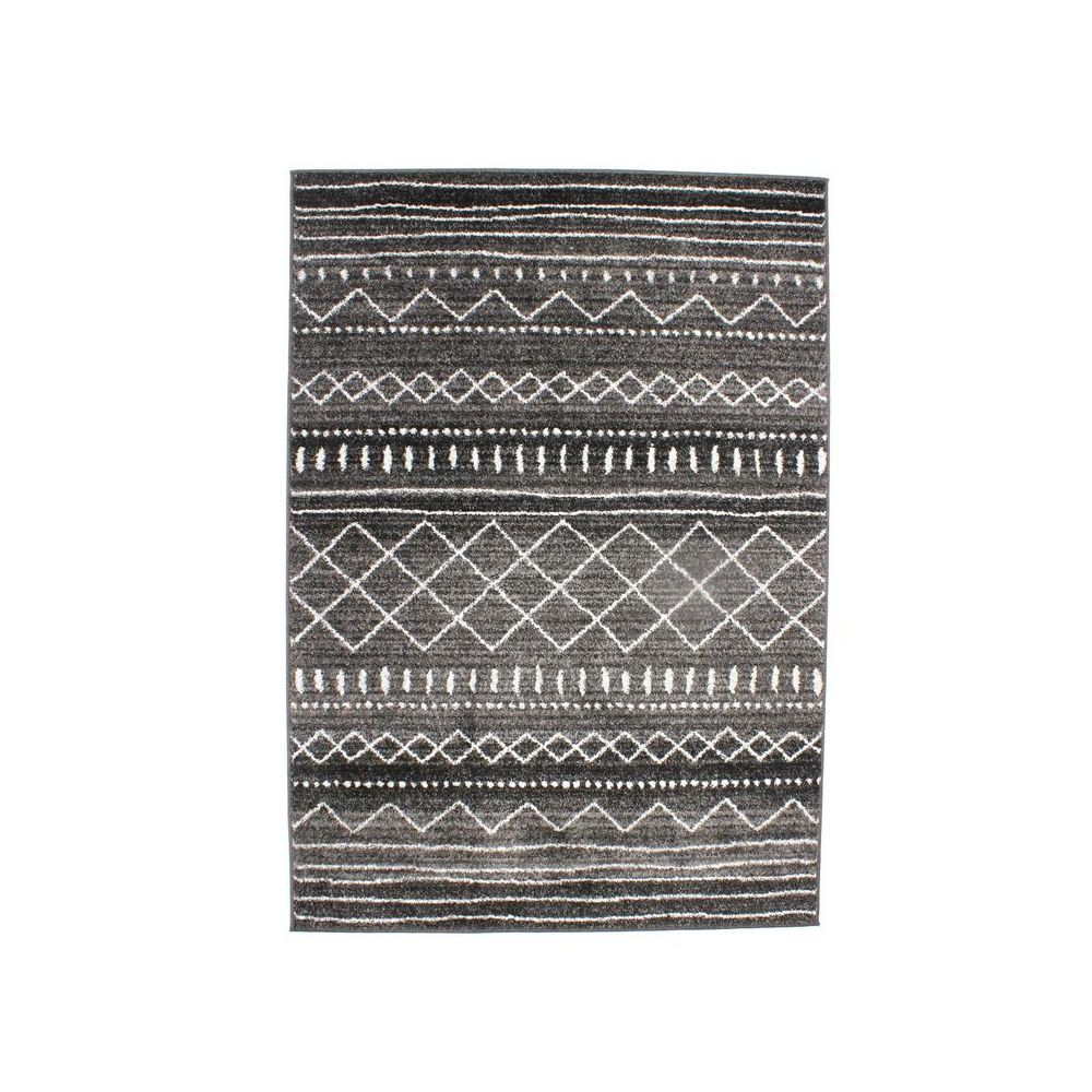 Mon Beau Tapis - VENISE - Tapis toucher laineux imprimé motifs ethniques noir 133x190 - Tapis