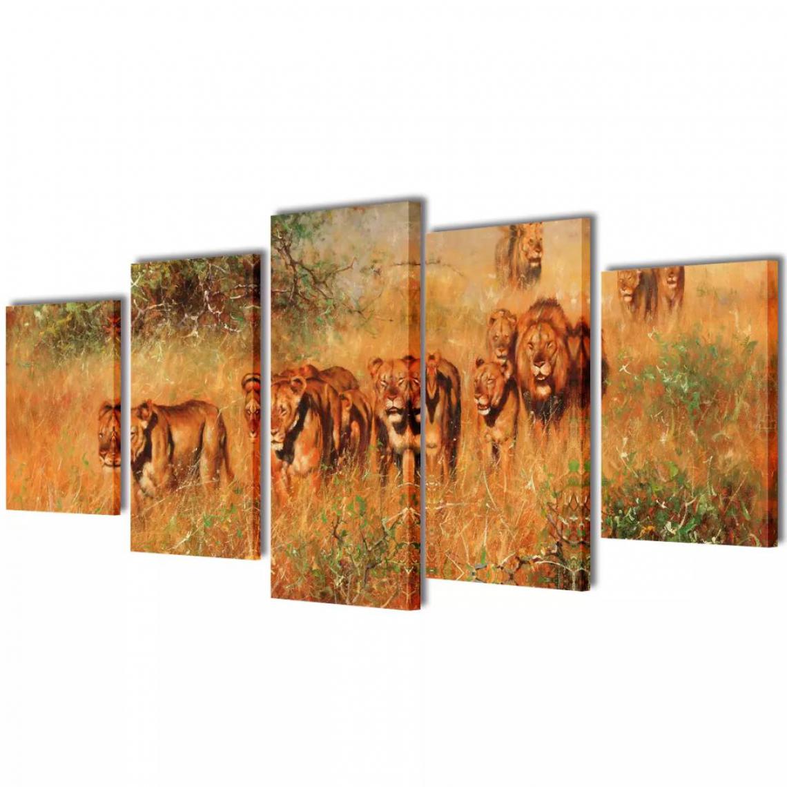 Icaverne - Splendide Œuvres d'art famille Malabo Set de toiles murales imprimées Lions 100 x 50 cm - Affiches, posters