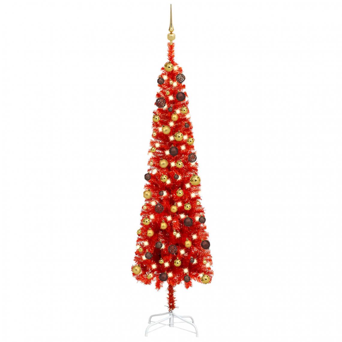 Vidaxl - vidaXL Arbre de Noël mince avec LED et boules Rouge 210 cm - Sapin de Noël