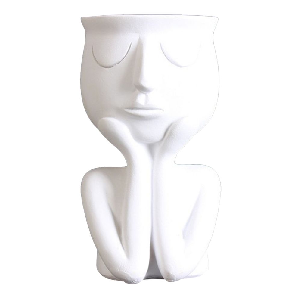 marque generique - Portrait Humain Sculpture Pot De Fleur Vase Succulent Cactus Planter White_B - Pots, cache-pots