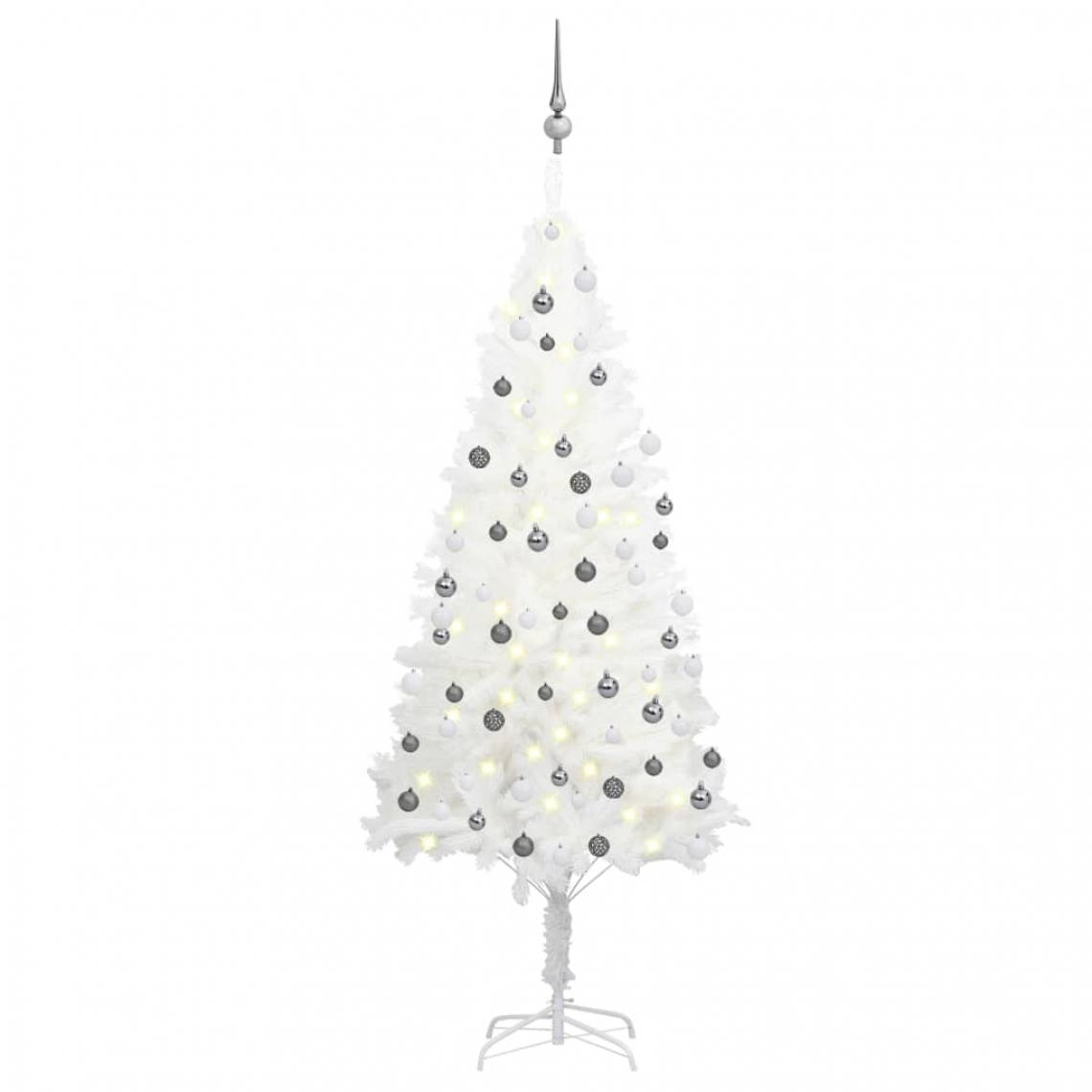 Vidaxl - vidaXL Arbre de Noël artificiel avec LED et boules Blanc 180 cm - Sapin de Noël