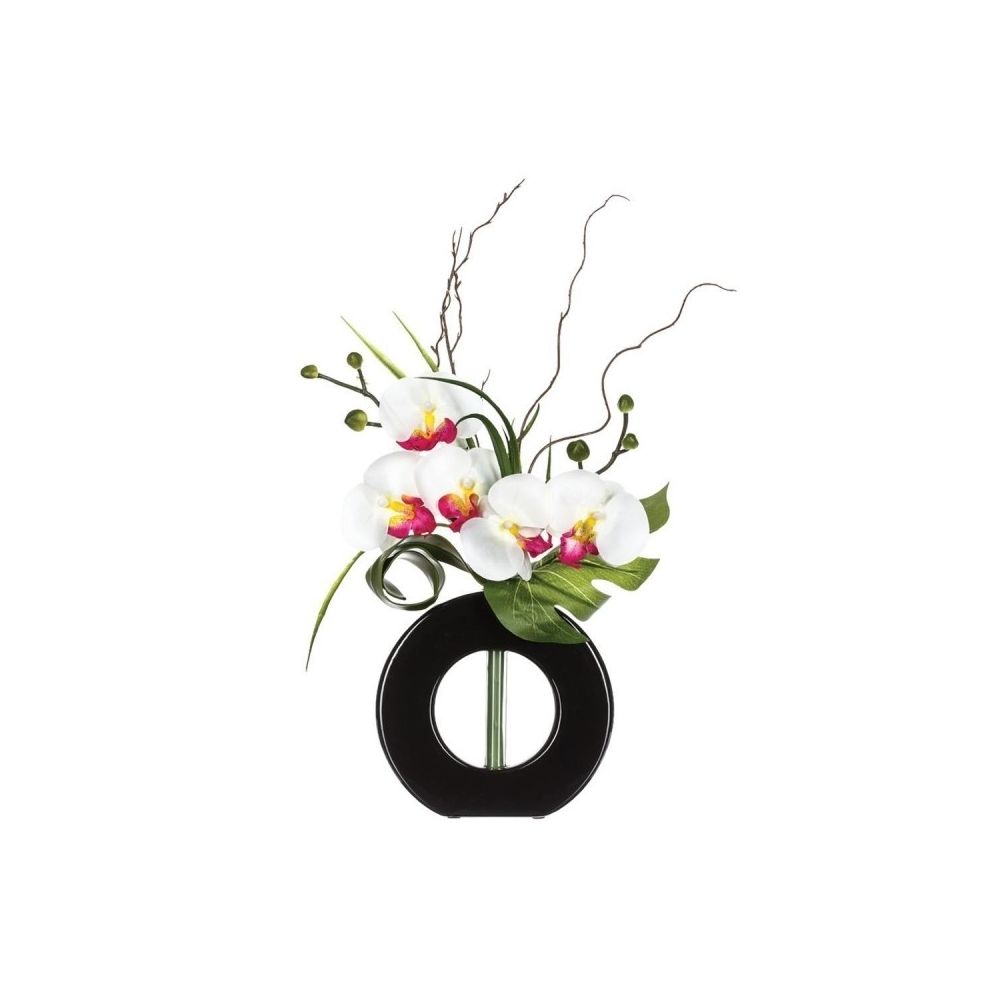 marque generique - Composition orchidée vase - 36 x 16 x 44 cm - Porcelaine - Noir - Plantes et fleurs artificielles