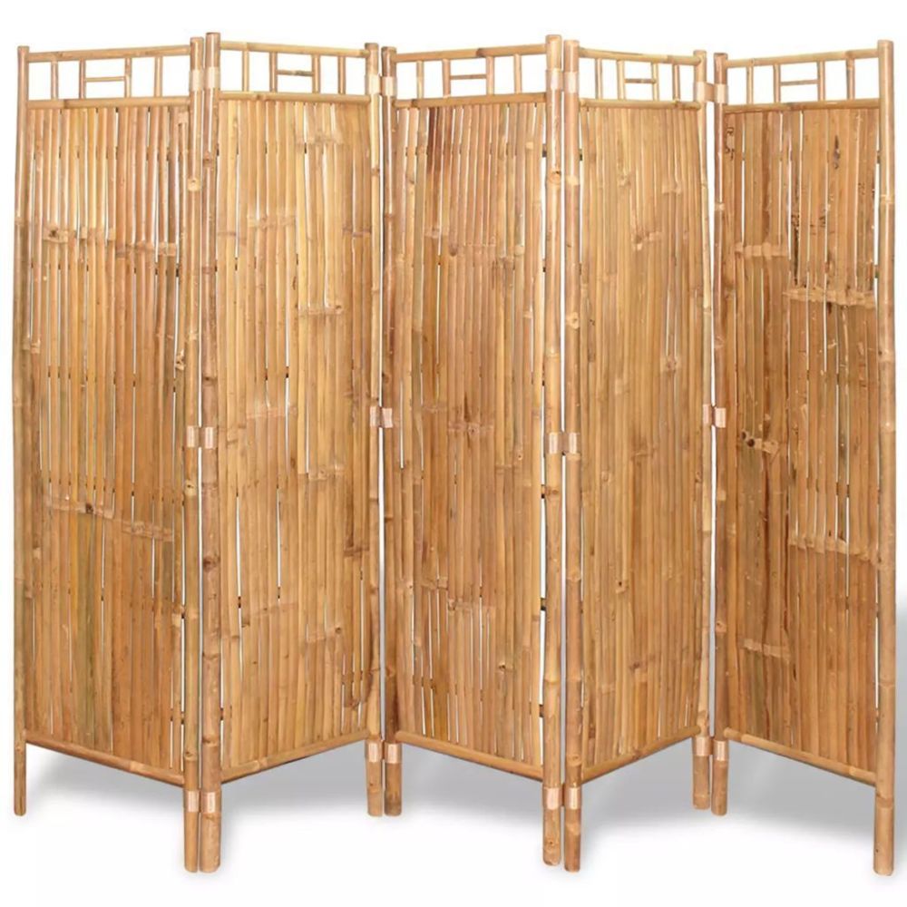 Helloshop26 - Paravent séparateur de pièce cloison de séparation décoration meuble 5 panneaux bambou 200 x 160 cm 0802015 - Paravents