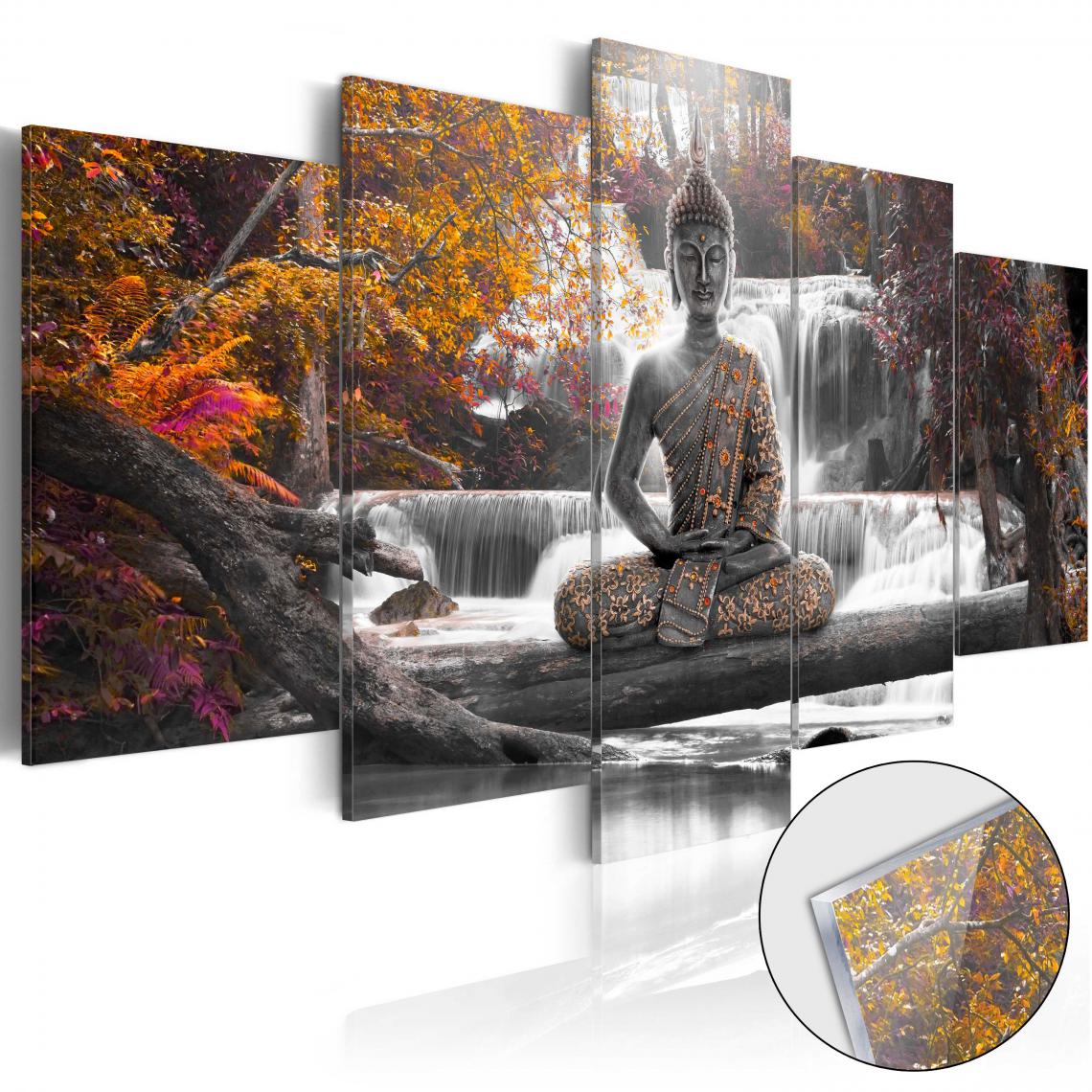 Decoshop26 - Tableaux en verre acrylique décoration murale en 5 panneaux motif Bouddha d'automne 200x100 cm TVA110105 - Tableaux, peintures