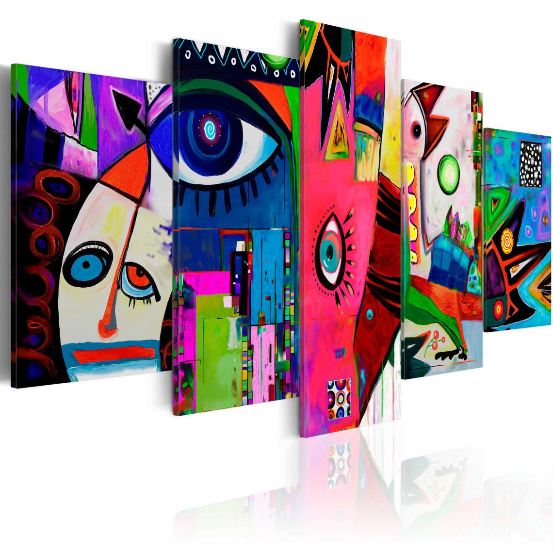 Decoshop26 - Tableau sur toile en 5 panneaux décoration murale image imprimée cadre en bois à suspendre Cirque du quotidien 100x50 cm 11_0009816 - Tableaux, peintures