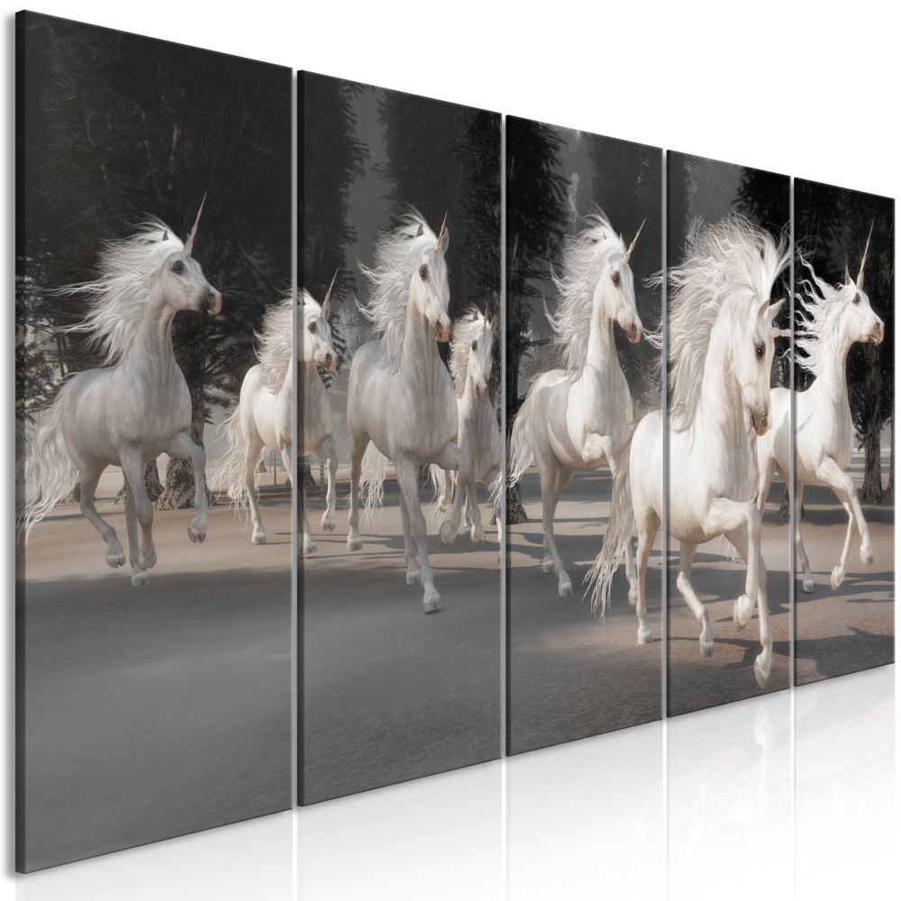 Bimago - Tableau - Unicorns Run (5 Parts) Narrow - Décoration, image, art | Animaux divers | - Tableaux, peintures