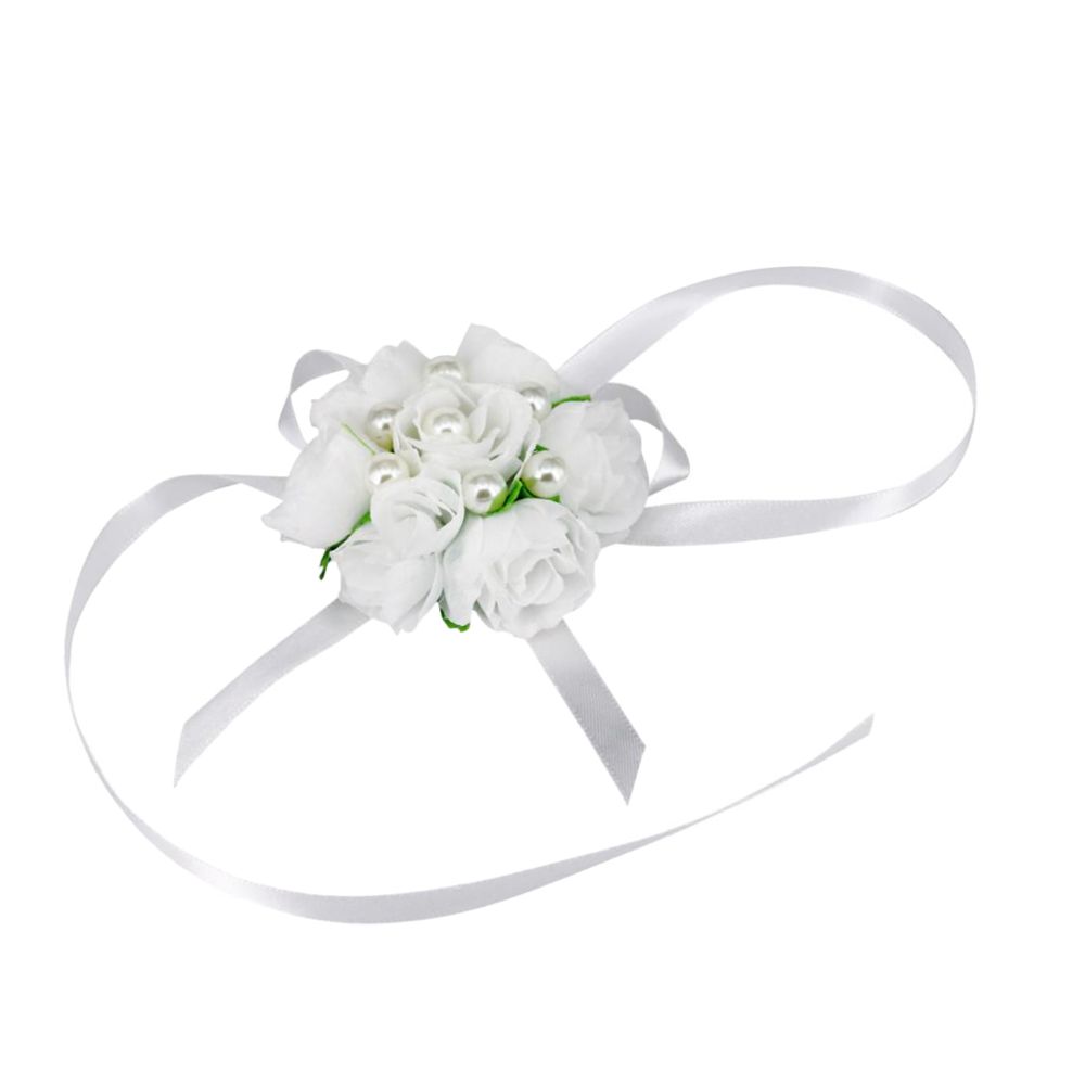 marque generique - Poignet corsage bracelet extensible mariée mariage main de fleur blanche - Plantes et fleurs artificielles