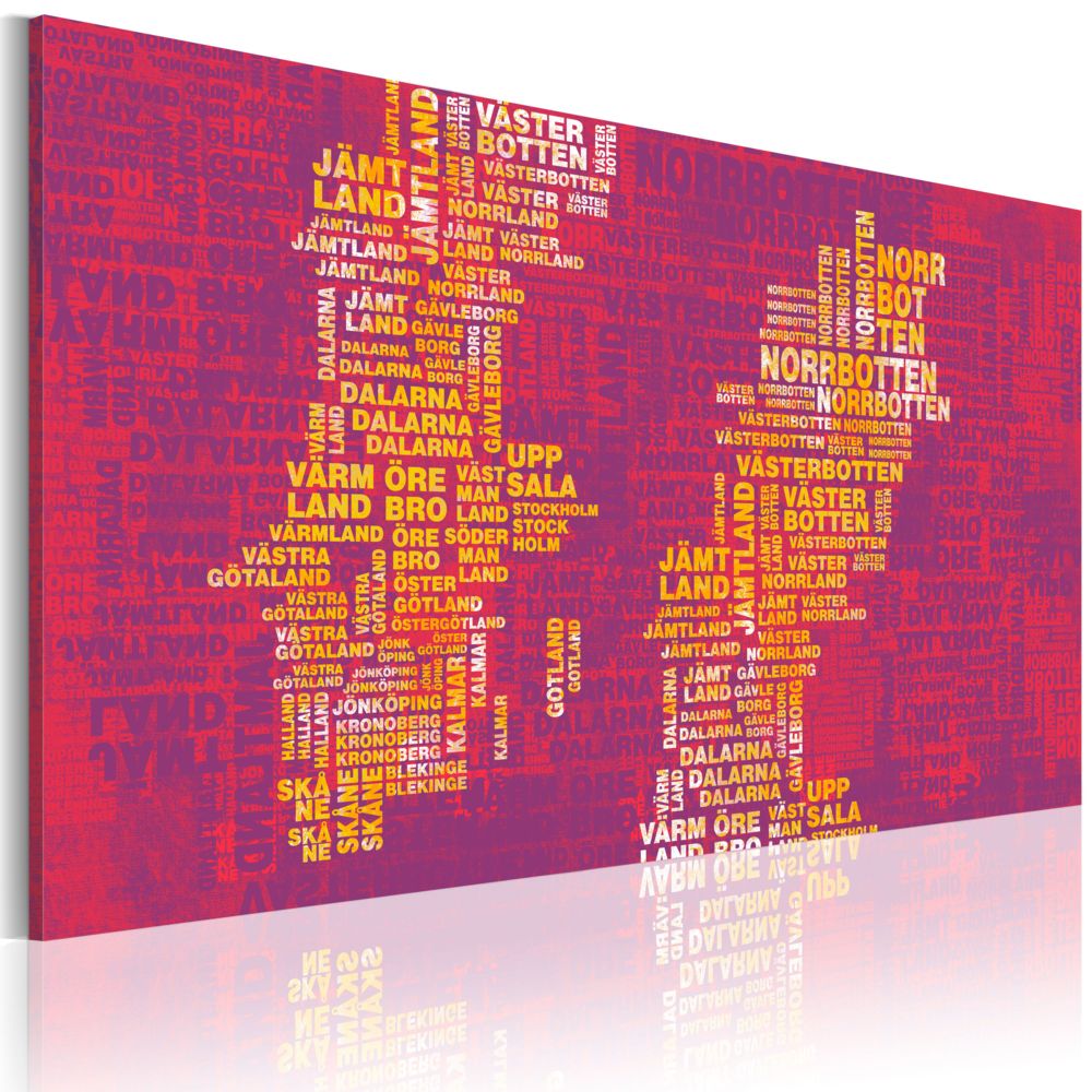 Bimago - Tableau - Carte de la Suède sur fond rose - Décoration, image, art | Cartes du monde | - Tableaux, peintures