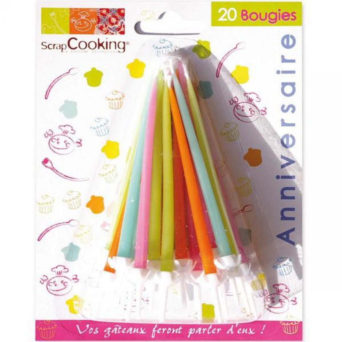 Scrapcooking - 20 bougies d'anniversaire colorées - Bougies