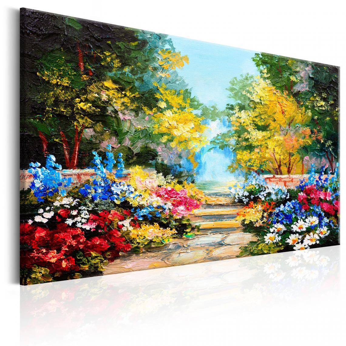 Decoshop26 - Tableau sur toile décoration murale image imprimée cadre en bois à suspendre L'allée des fleurs 120x80 cm 11_0005981 - Tableaux, peintures