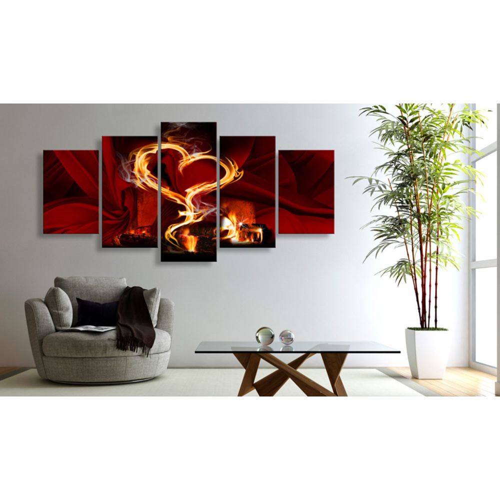 marque generique - 200x100 Tableau Splendide Flames of love: heart - Tableaux, peintures