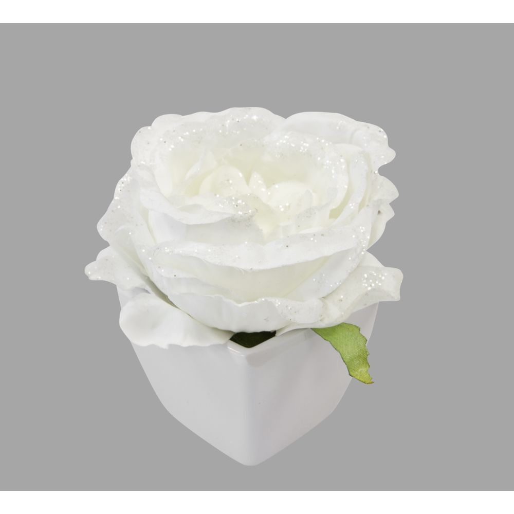 Visiodirect - 12 Roses artificielles pailletées coloris Blanc - 8 cm - Objets déco
