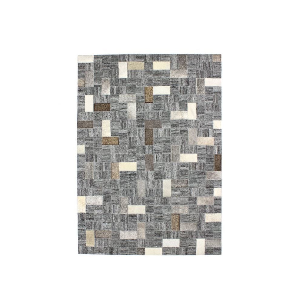 Mon Beau Tapis - CUIR - Tapis en cuir motif mosaïque gris 120x170 - Tapis