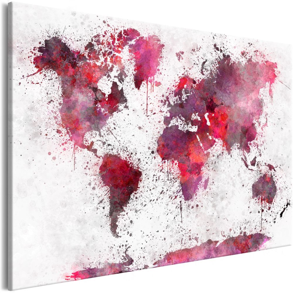 Bimago - Tableau - World Map: Red Watercolors (1 Part) Wide - Décoration, image, art | Cartes du monde | - Tableaux, peintures