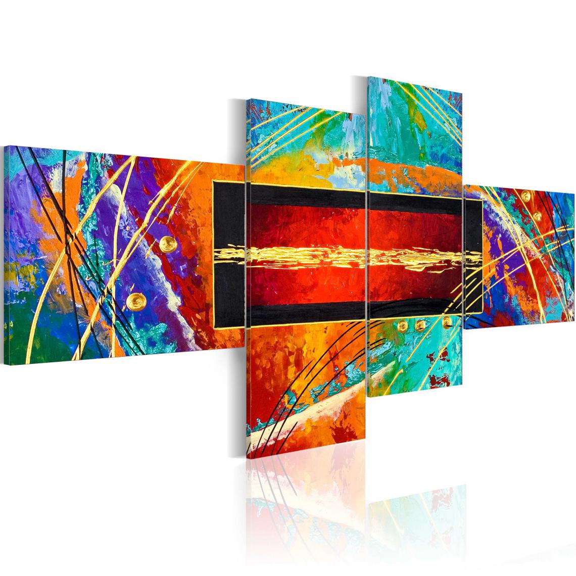 Decoshop26 - Tableau sur toile en 4 panneaux décoration murale image imprimée cadre en bois à suspendre Danse de l'arc-en-ciel 200x90 cm 11_0009796 - Tableaux, peintures