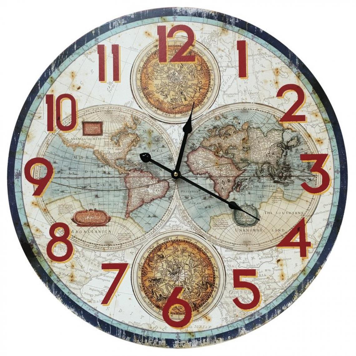 Chemin De Campagne - Horloge Mappemonde Horloge Hémisphère Horloge Planet 58 cm Bois MDF - Horloges, pendules